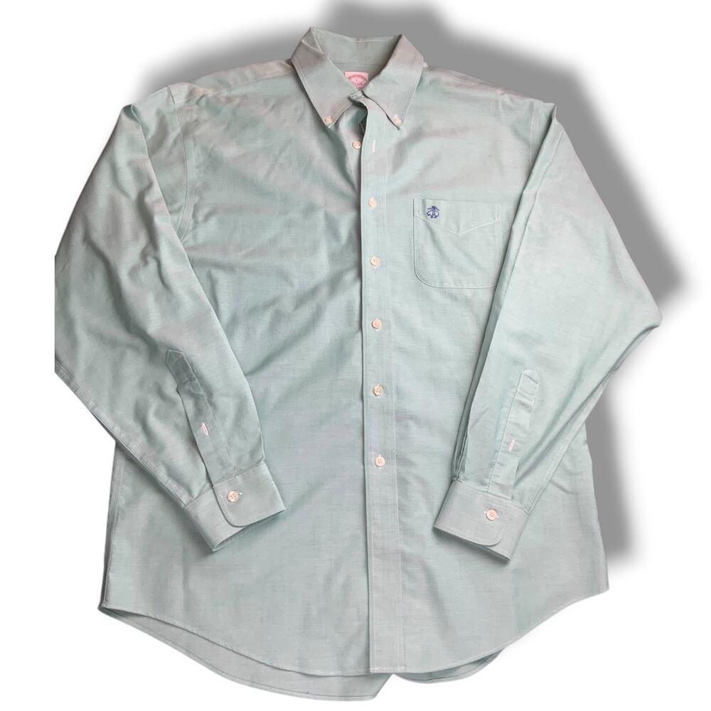 Brooks Brothers Mens Large Green Supima Cotton Non Iron Button Down Shirt Preppy